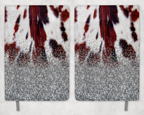 faux cowhide Silver faux glitter Printed 8 Inch  A-5 Journal