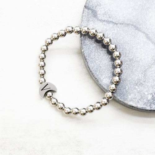 7 Inch Beaded Heart Moon Or Star Initial Bracelets By Pink Box - 23.SS6MM-MOON-BRI-V-SLV-7