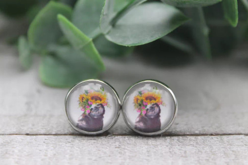 Sloth & Sunflowers  Glass Stud Earrings