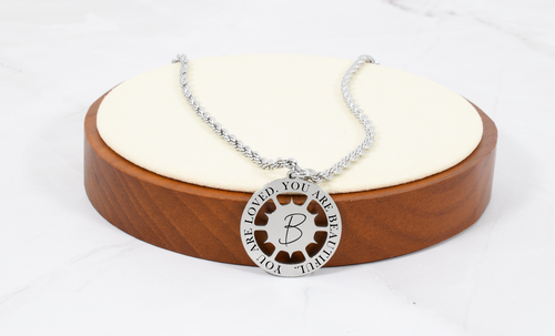 You Are Loved Initial Sun Pendant Necklace By Pink Box - SUNRNDYOUARELOVEDB You Are Loved Initial Sun Pendant Necklace By Pink Box - SUNRNDYOUARELOVEDB