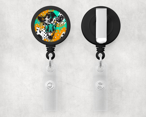 Retro Cow 1" Retractable Badge Reel