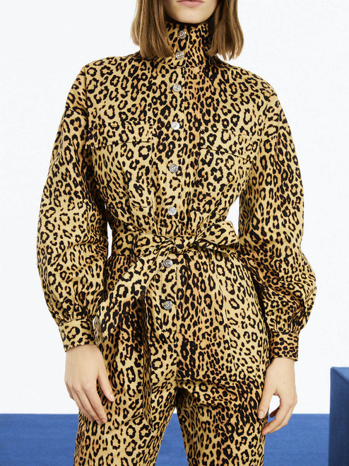 Leopard Print Belted Jumpsuit - N22K-12506-0007Medium