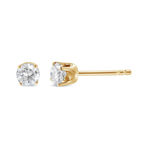 14K Yellow Gold 1/6 Cttw Round Brilliant-Cut Diamond Classic 4-Prong Stud Earrings (L-M Color, I1-I2 Clarity)