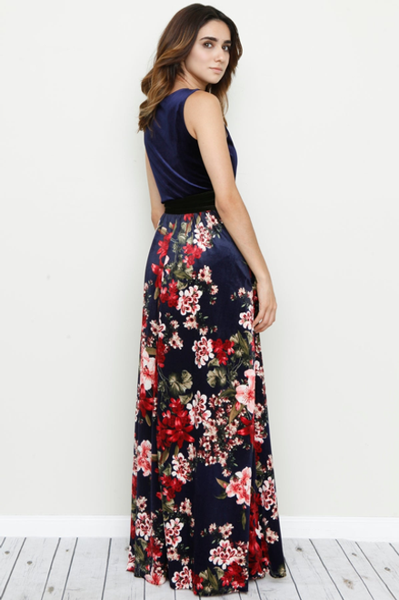 Sleeveless Floral Maxi Dress with Sash - F3-Eloges-4121