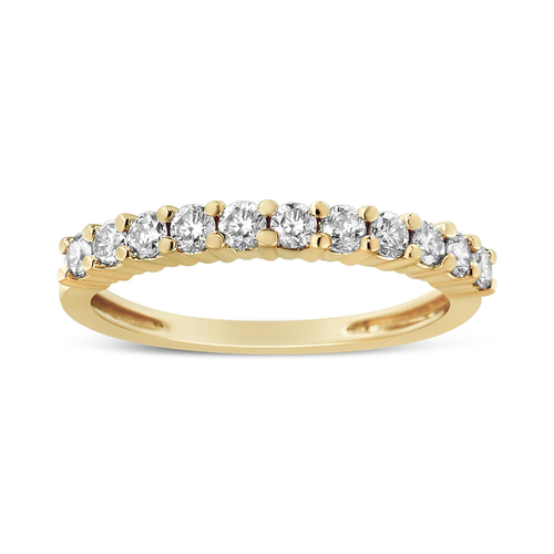 14K Yellow Gold Plated .925 Sterling Silver 1/2 cttw Shared Prong Set Brilliant Round-Cut Diamond 11 Stone Band Ring (J-K Color, I1-I2 Clarity) 14K Yellow Gold Plated .925 Sterling Silver 1/2 cttw Shared Prong Set Brilliant Round-Cut Diamond 11 Stone Band Ring (J-K Color, I1-I2 Clarity)