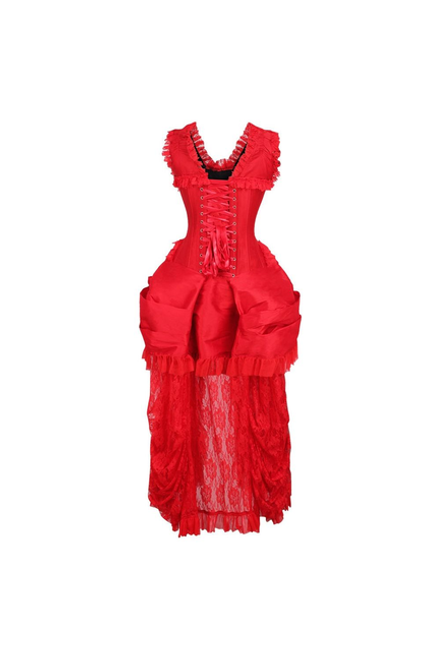 Top Drawer Steel Boned Red Lace Victorian Bustle Corset Dress