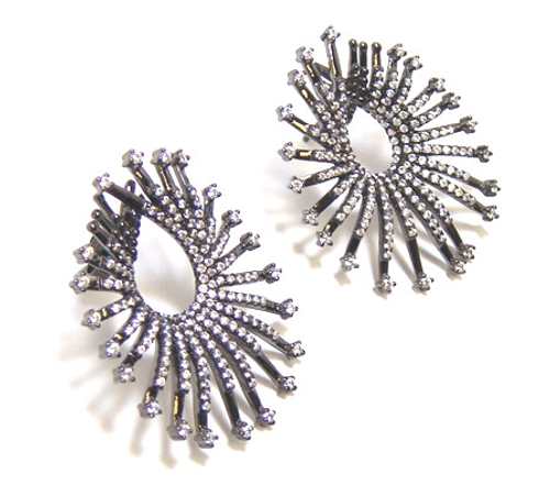 Simulated Pave Diamond Cuff Earrings 925 Sterling Silver, Black Gold