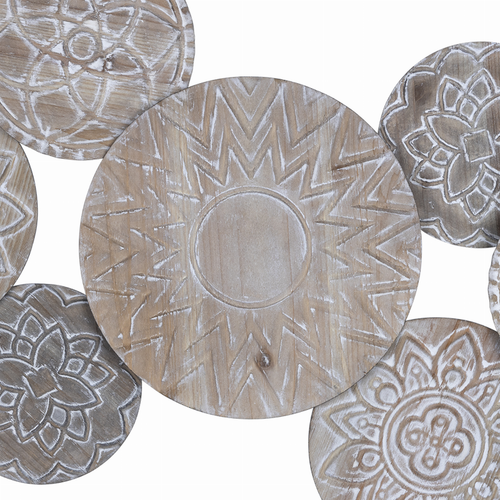 Boho Stamped Distressed Wood and Metal Layered Plates Centerpiece Wall Decor