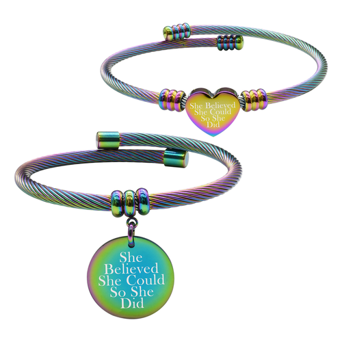 Rainbow Reversible Inspirational Cable Bracelet Set By Pink Box Part 2 - 23.SET-PBC.OHC-OSTRONGENOUGH-RBW