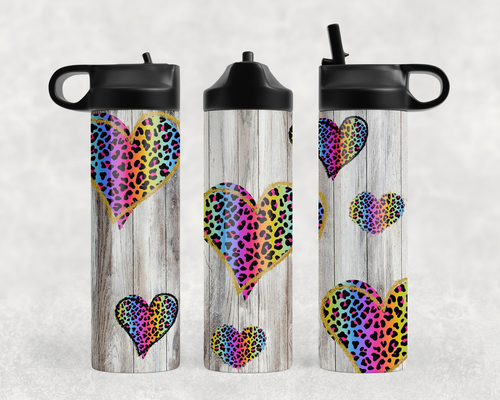 neon leopard print hearts Steel Water Bottle