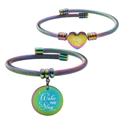 Rainbow Reversible Inspirational Cable Bracelet Set By Pink Box Part 2 - 23.SET-PBC.OHC-SVG.WAKEPRAYSLAY-RBW