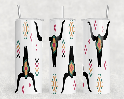 Western Bull Skulls|Skinny Tumbler|Optional Bluetooth Speaker| Speaker Color Varies