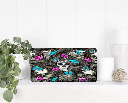 Butterfly Sugar Skull|License Plate