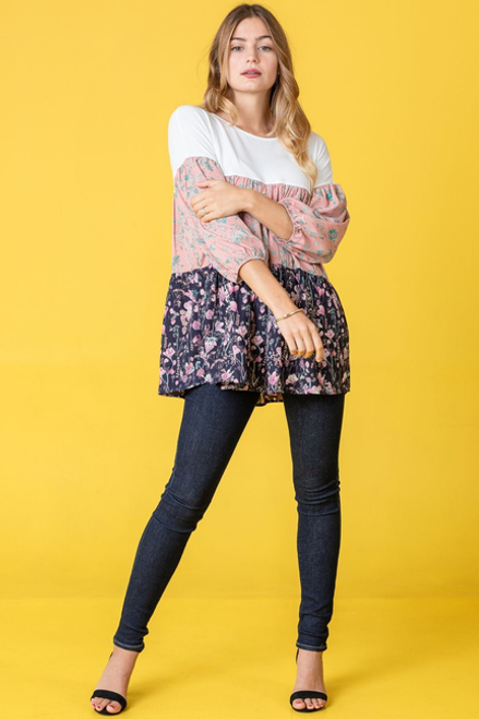 Paisley Floral Tie Colorblock Tunic - 2ELOGES1851