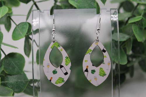 Wine & Grapes Teardrop || Acrylic Dangle Earrings || Hypoallergenic