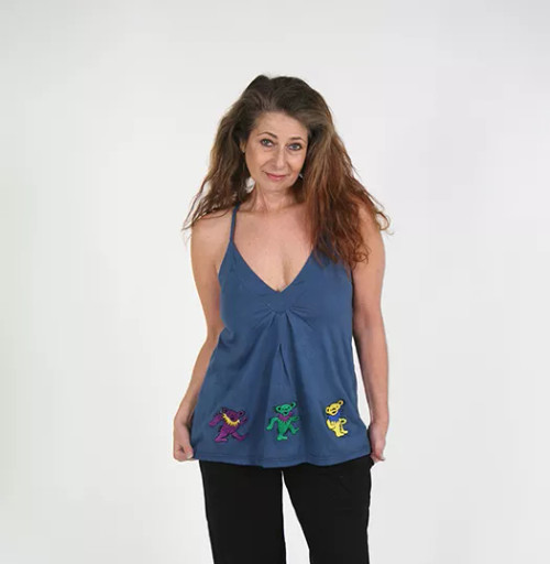 MAMA TRIED TOP Cotton Spaghetti Strap Flowy Grateful Dead Top With 5 Embroidered Bears - GDS101GDWtopGDS101-nvy-L