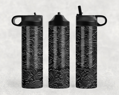 Gray Tooled faux leather Steel Water Bottle