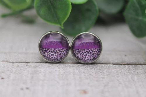 Purple & Leopard  Glass Stud Earrings