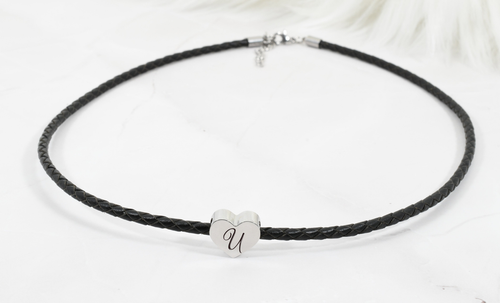 Heart Initial Charm Leather Necklace By Pink Box - LTHRNECKHRTUSLV