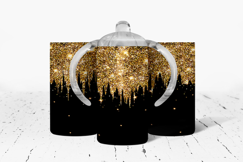 Black Gold faux glitter Drip Insulated Kids Dual Lid Sippy Cup Tumbler