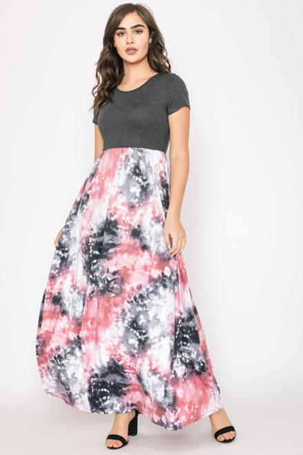 Short Sleeve Galaxy Tie Dye Maxi Dress - F3-Eloges-4011 Short Sleeve Galaxy Tie Dye Maxi Dress - F3-Eloges-4011