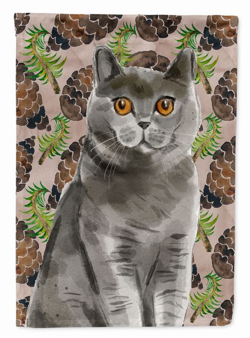 British Shorthair Pine Cones Flag Garden Size