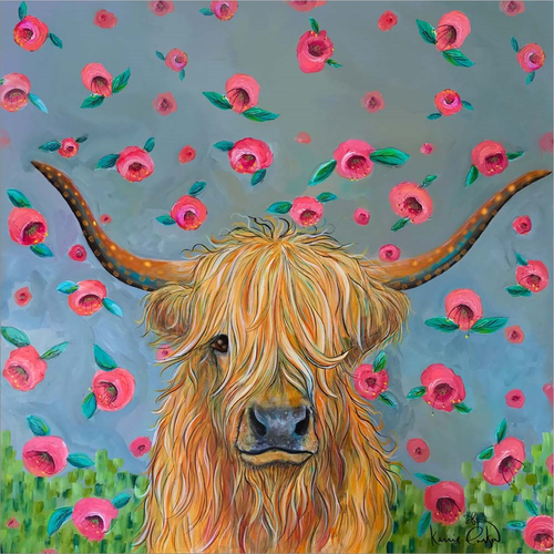 Highland Cow with Flowers by Karrie Evenson, Canvas Art - C1088473-0240000-AAAACMA