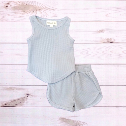 Waffle Knit Outfit (Blue-Gray)