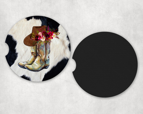faux cowhide Cowboy Boots Neoprene Car Coaster Set