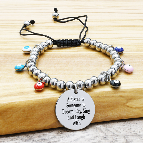 Pink Box Adjustable Evil Eye Inspirational Beaded Bracelets - 23.TIE.EE.22MM-OASISTER-SLV