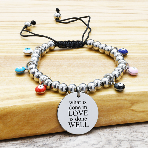 Pink Box Adjustable Evil Eye Inspirational Beaded Bracelets - 23.TIE.EE.22MM-DONEINLOVE-SLV