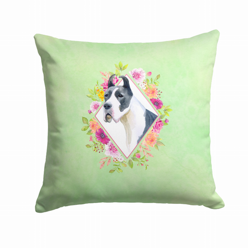 Floral Design with Dog Picture Fabric Decorative Pillow - CK4310PW1414