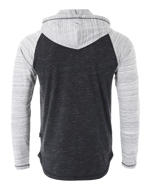 ZIMEGO Long Sleeve Raglan Henley Round Bottom Hood T-Shirts - ZGLS250H-BLK-SGRY-XXL