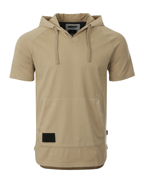 ZIMEGO Pigment Dyed Hooded Shirt Short Sleeve V Neck Raglan Henley Style Hoodie - ZGSS24-SAN-M