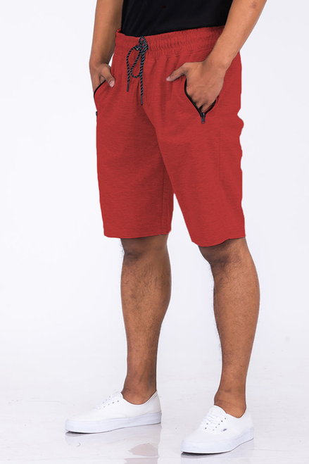 Heathered Cotton Shorts - SP111-RED-L