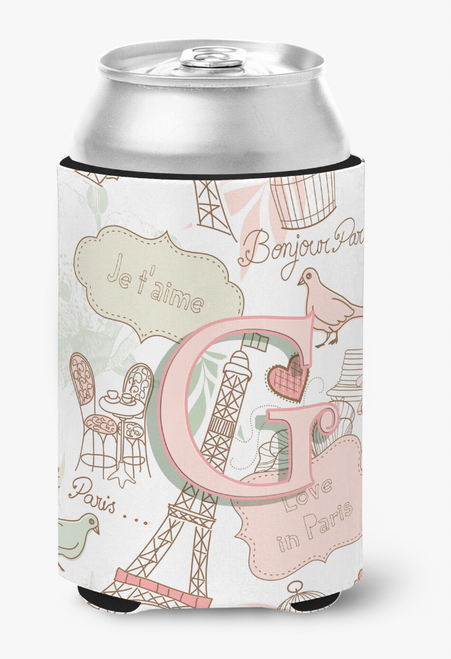 Monogram Letter Love in Paris Pink Can or Bottle Hugger - CJ2002-GCC