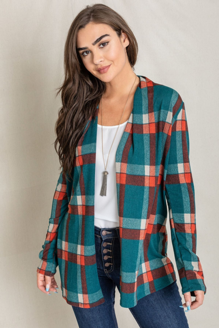 Plaid Elbow Patch Open Cardigan - 1Eloges2170