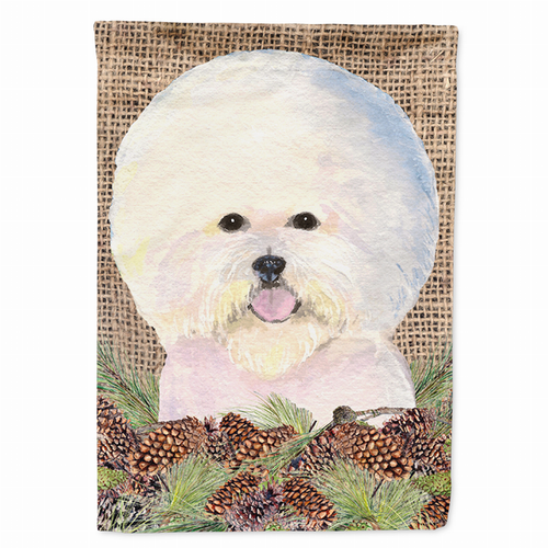 Faux Burlap and Pine Cones with Dog Flag Garden Size - S000213B001695P118968V000