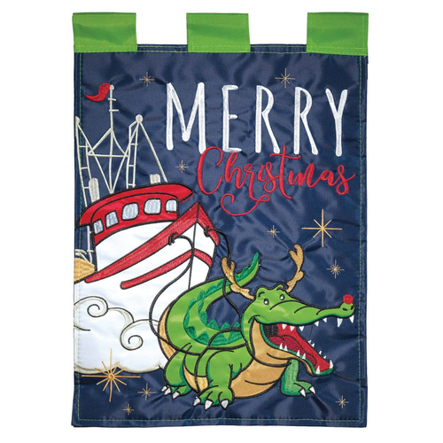 Christmas Alligator Applique Garden Flag
