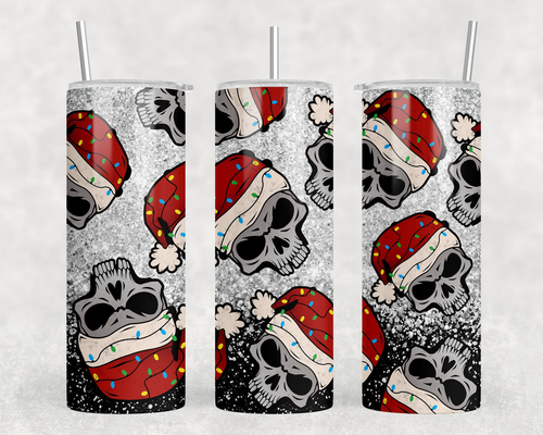 Christmas Skulls|Skinny Tumbler|Optional Bluetooth Speaker| Speaker Color Varies