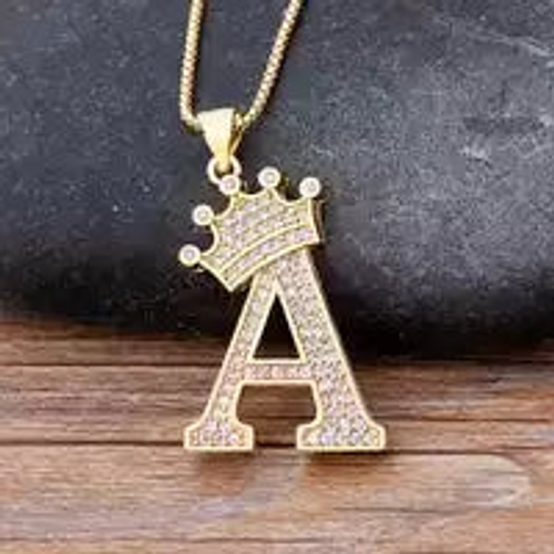 Stainless Steel A-Z Letters Necklace for Men and Women, Gold Overlay Hip Hop Crown Necklaces with Name Chain 22-24", Color Silver - BLINGCRWNCKLTRZ Stainless Steel A-Z Letters Necklace for Men and Women, Gold Overlay Hip Hop Crown Necklaces with Name Chain 22-24", Color Silver - BLINGCRWNCKLTRZ