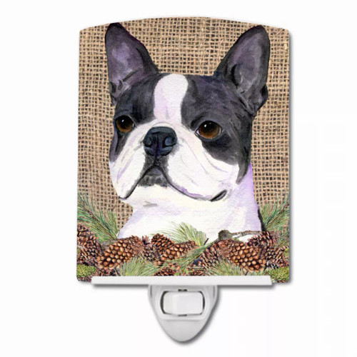 Faux Burlap with Pine Cones Dog Art Ceramic Night Light - S000213B001695P104620V000