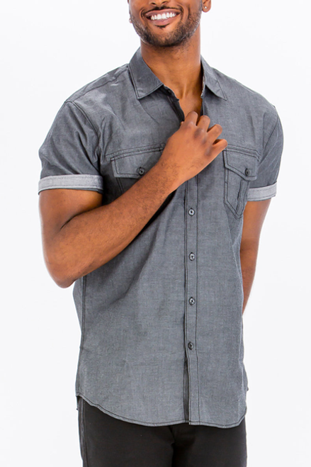Nik Striped Stitch Button Up - MWSAE20021-BLACK-4X