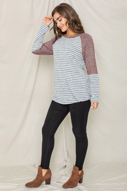 Stripe Dust Color Block Raglan Tunic - 1Eloges2581