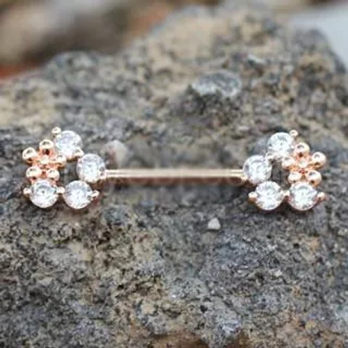 Rose Gold Plated Flower Fields Nipple Bar Rose Gold Plated Flower Fields Nipple Bar