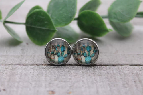Desert Cactus | Glass Stud Earrings | Hypoallergenic