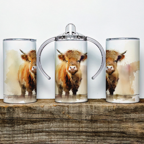 Cute Highland Cow Insulated Kids Dual Lid Sippy Cup Tumbler
