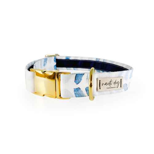 Raindrop Spring Watercolor Blue Herringbone Buckle & Martingale Dog Collar - S002793B002925P000080V042