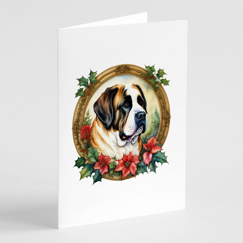 Saint Bernard Christmas Flowers Greeting Cards Pack of 8