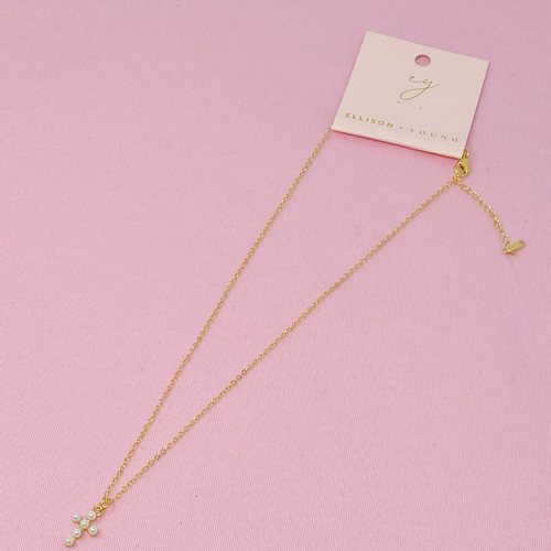 Shell Pearl Cross Necklace